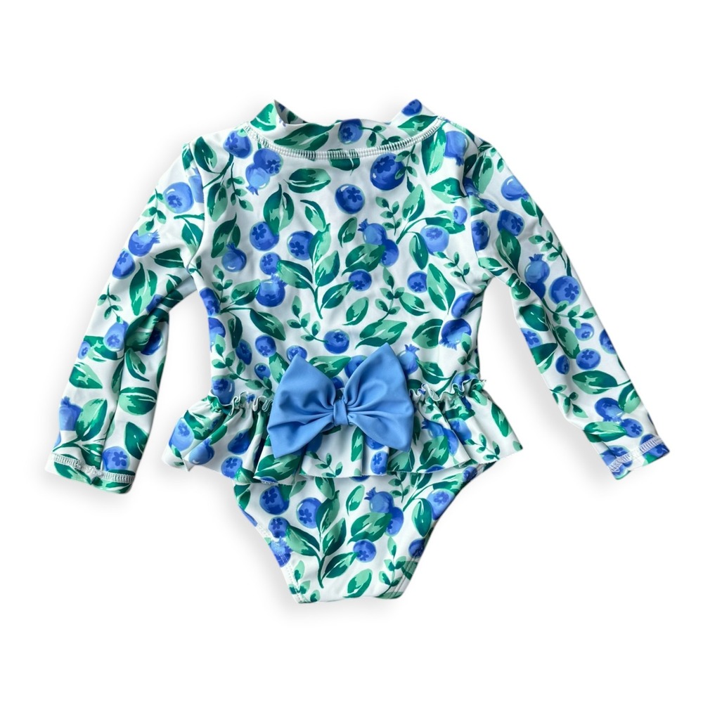 Tommy Bahama Baby Girls Blueberry Print Long Sleeve Rash Guard Swimsuit 12M